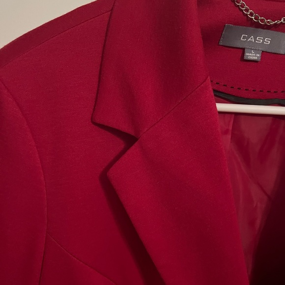 Cass Women’s Red Blazer with Black Suede Elbow Detail si3 Large Minimalist - Picture 13 of 15
